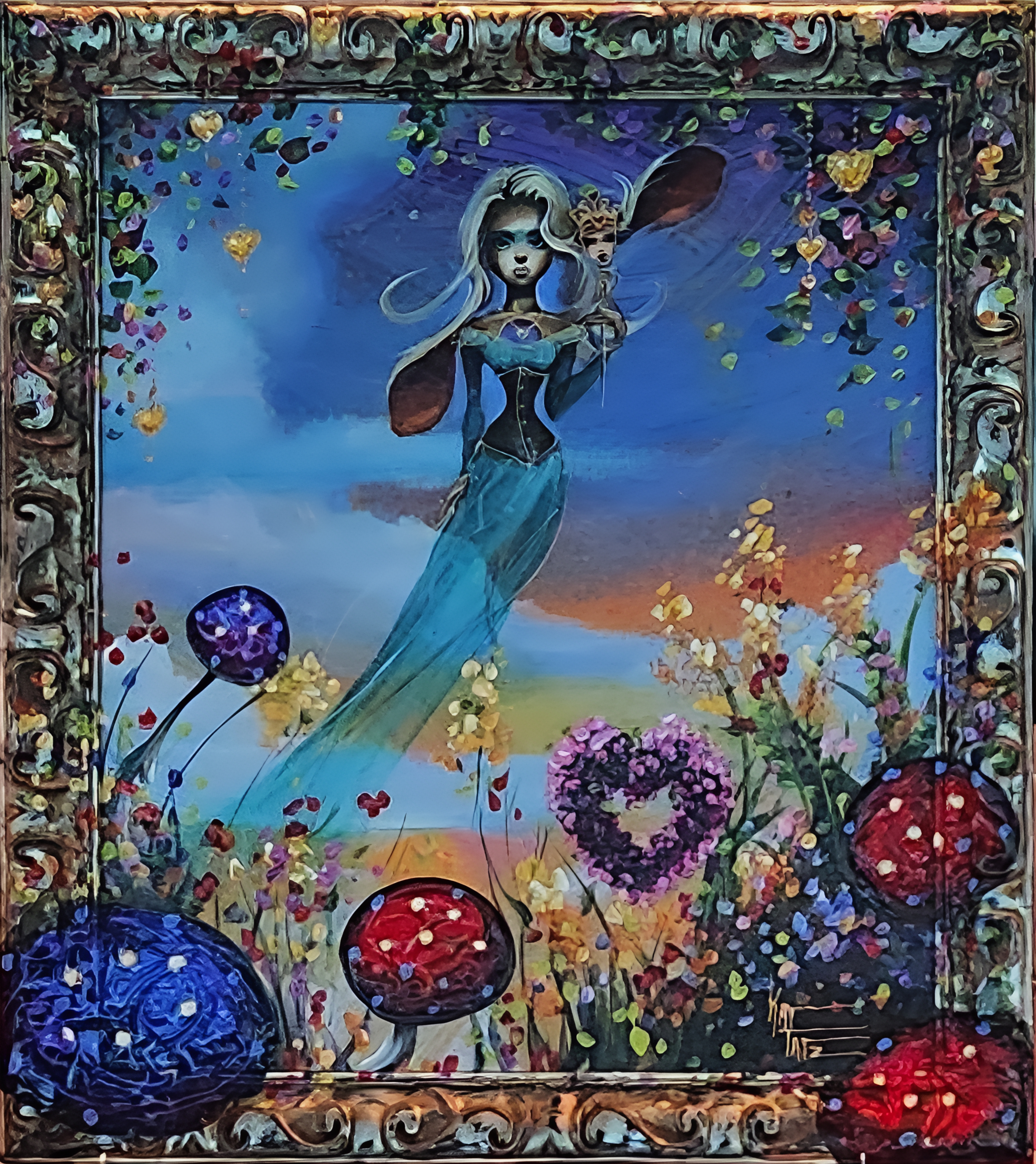 Fairy Queen Among the Mushrooms and Hearts