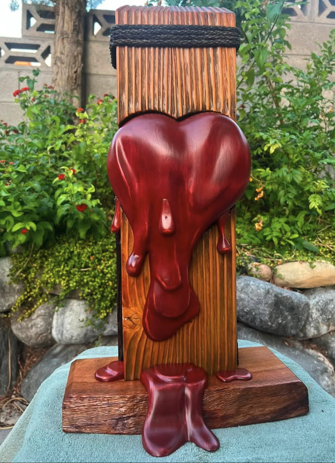 Melting Heart Carved in Alligator Juniper Wood