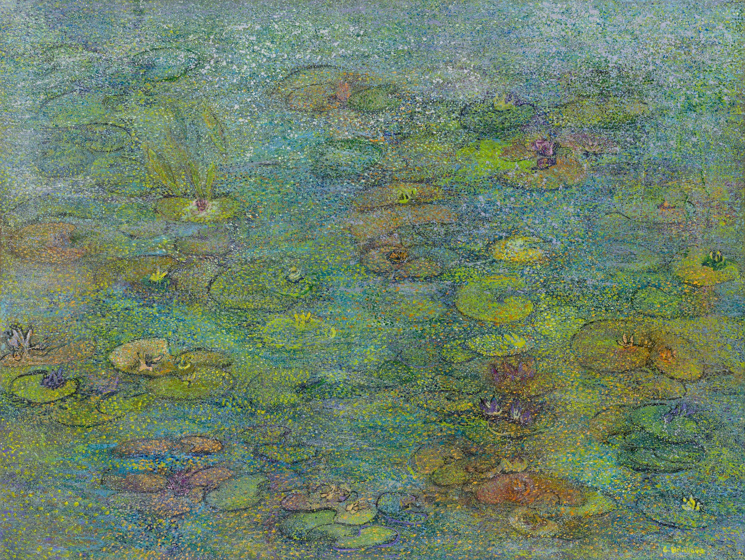 Water Lily Pond, at Dusk — Print Embellished