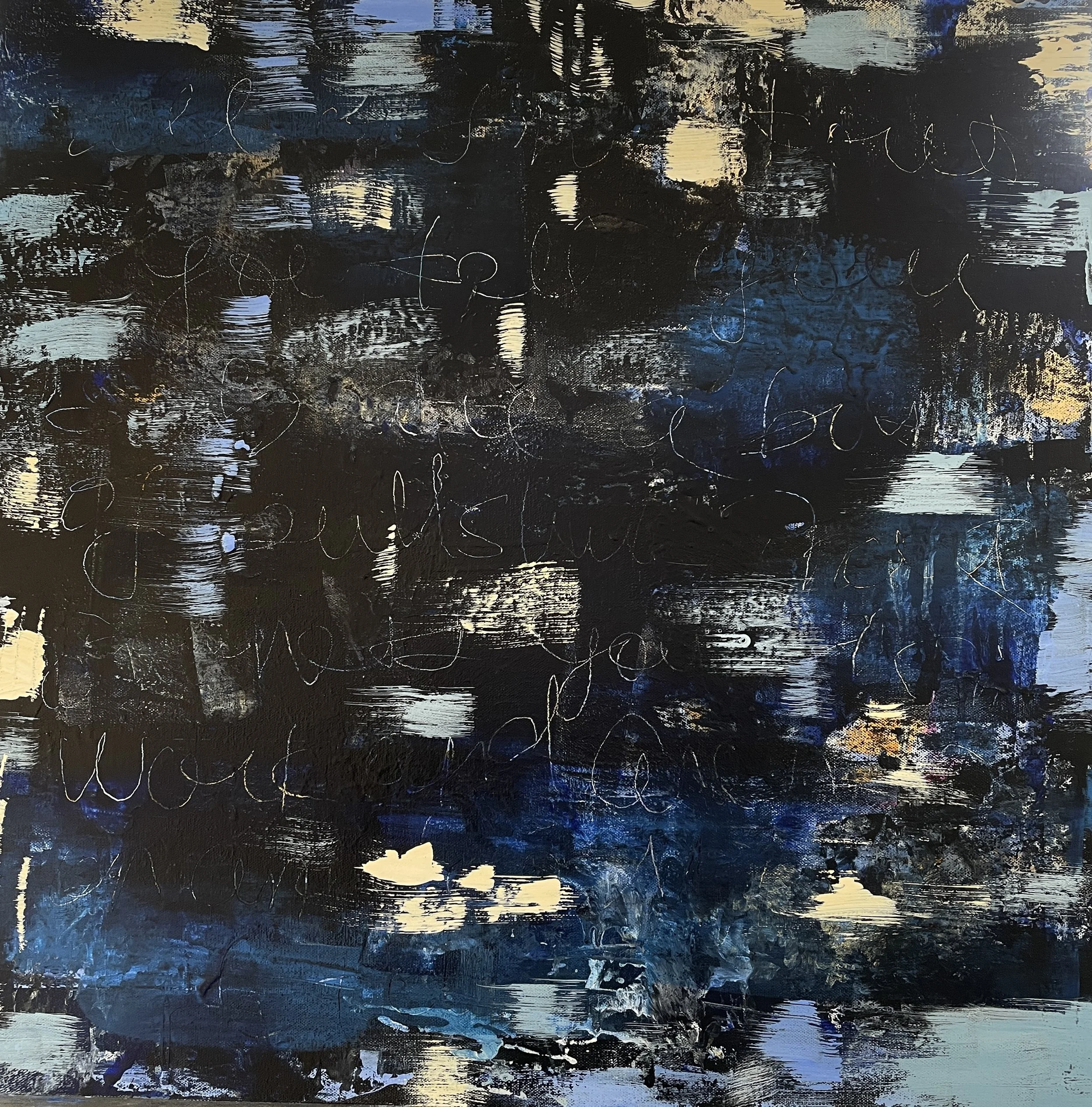 Midnight Script with Gold and Blue